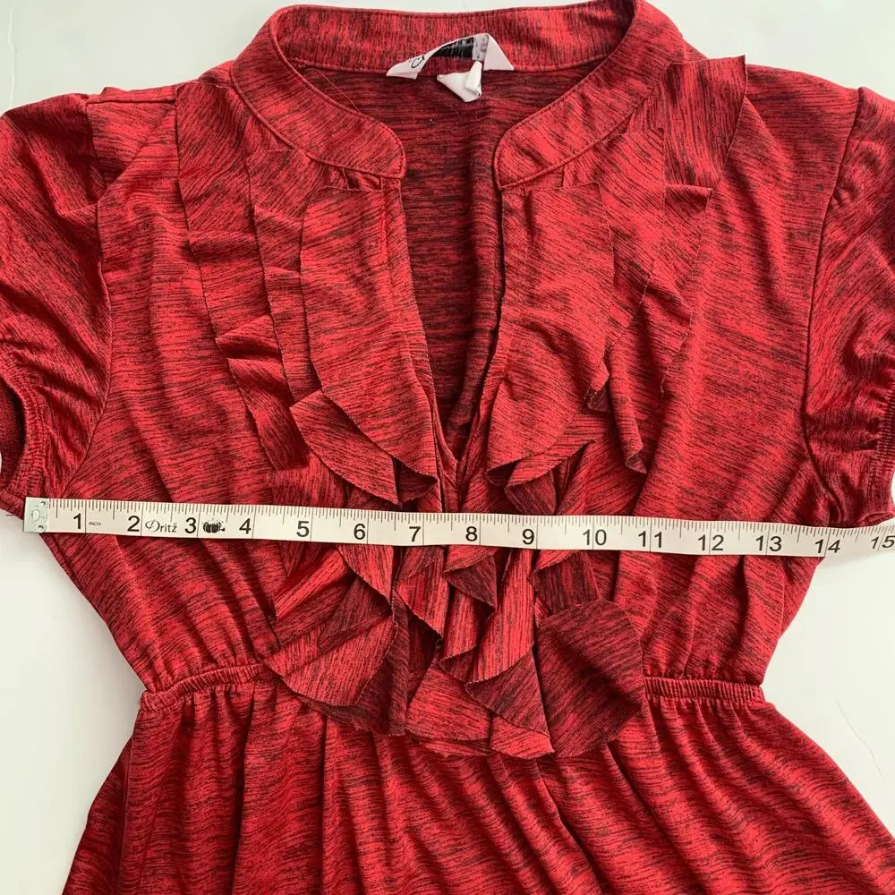 SPECKLESS Red Short Sleeve Ruffle Mini Dress Small - Picture 3 of 9
